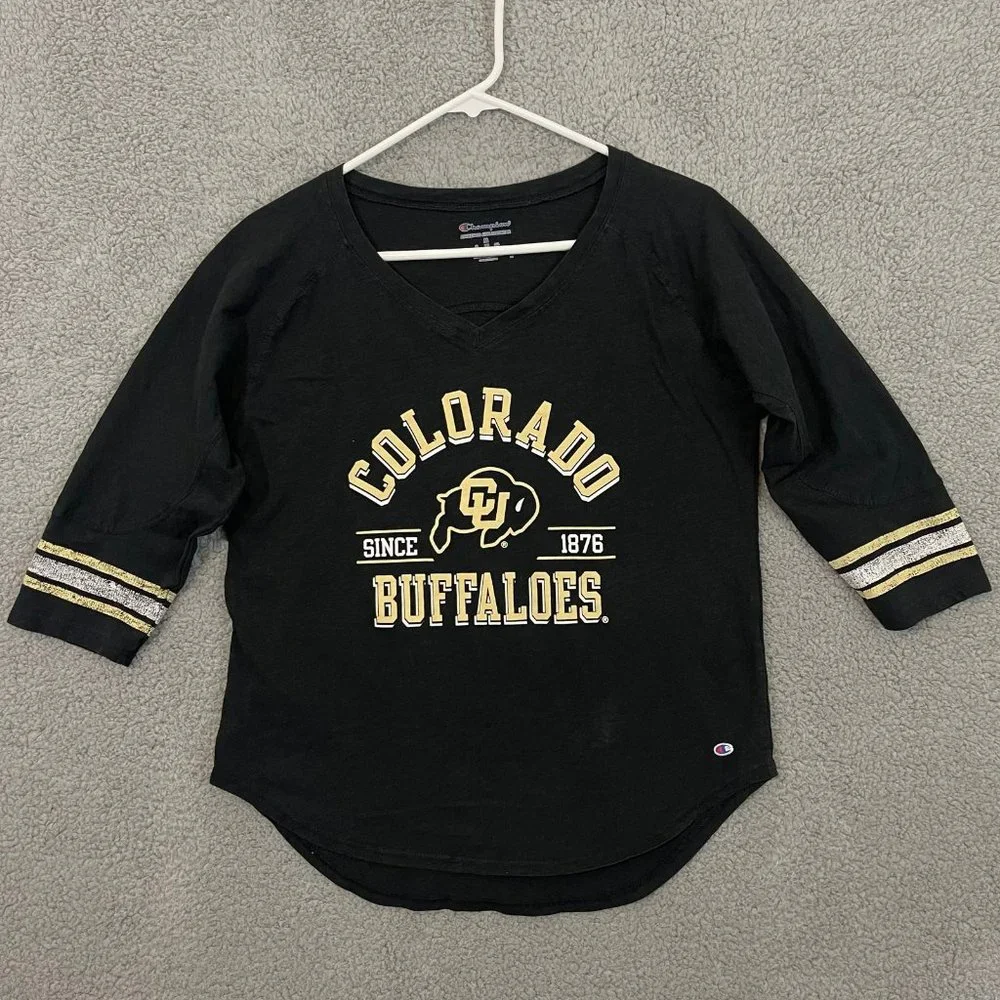 Champion Colorado University Buffaloes CU Women’s Medium Black 3/4 Sleeve Shirt